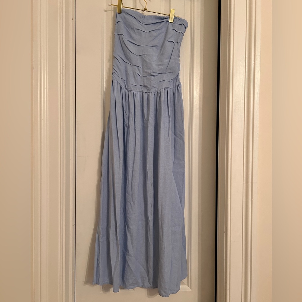 Light Blue Strapless Maxi Gown